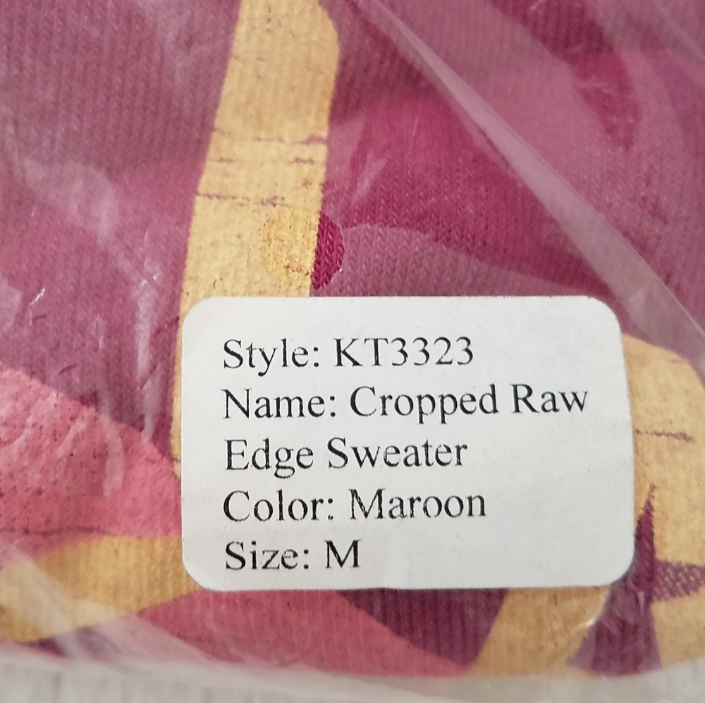 Avocado Cropped Raw Edge Maroon Sweatshirt - Picture 5 of 7